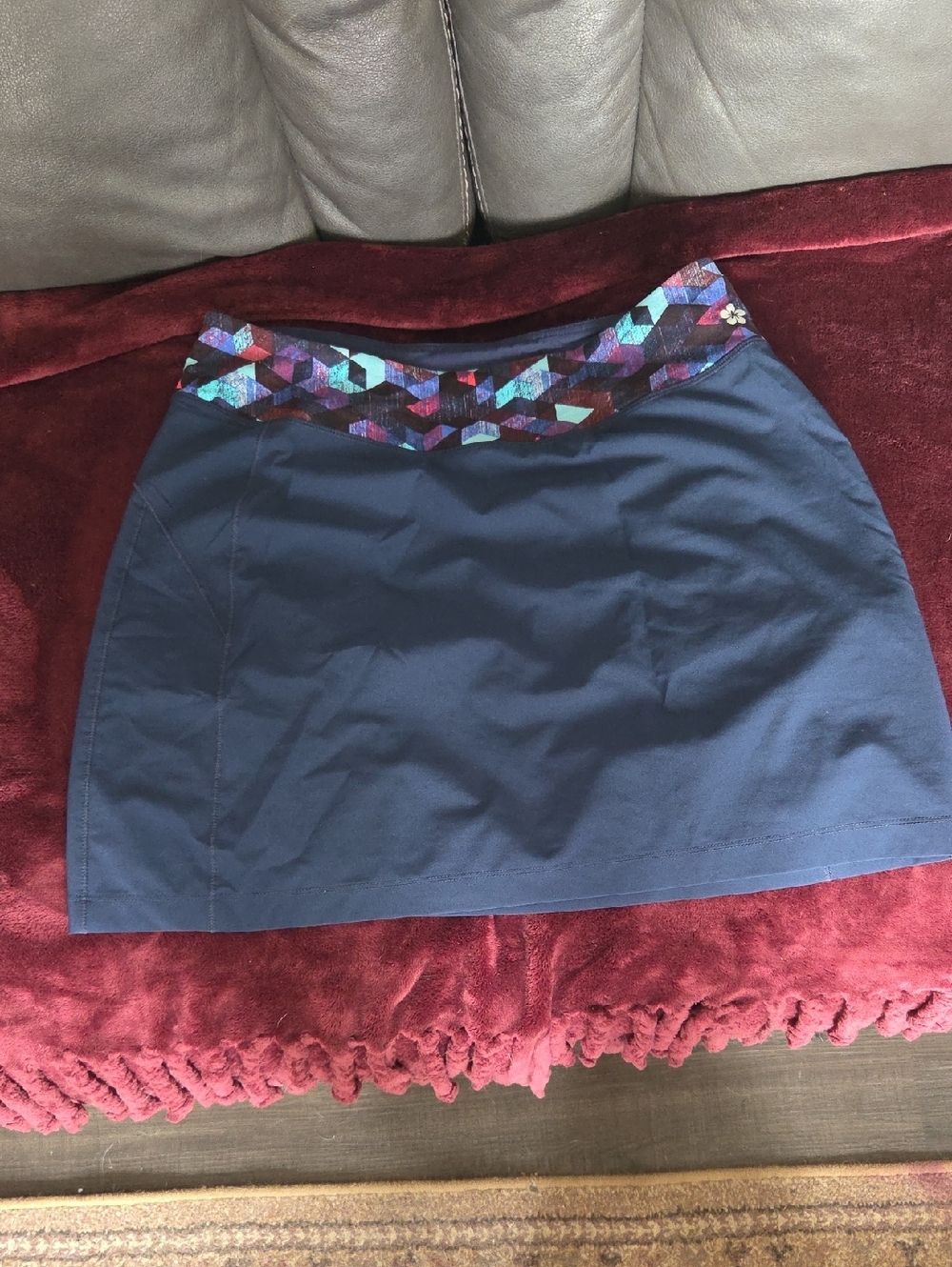 Tuff Athletics Navy Mini Skort with Multicolor Geometric Waistband